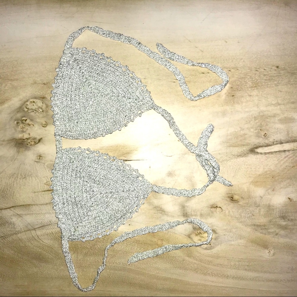 Silver metallic crocheted bikini top